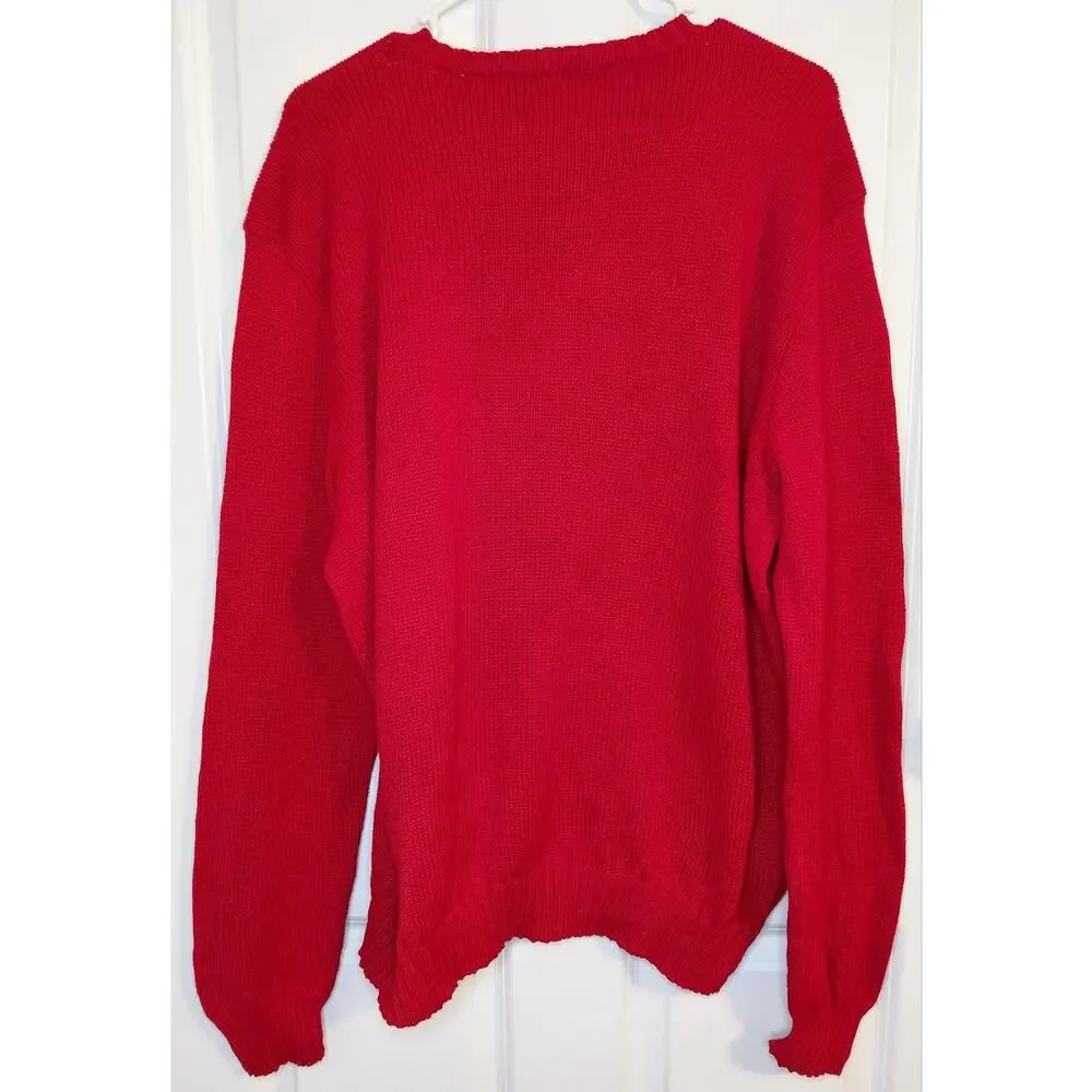 Vintage Polo Ralph Lauren Heavy Knit Crewneck Sweater Red Blue Pony Men's XL 90s